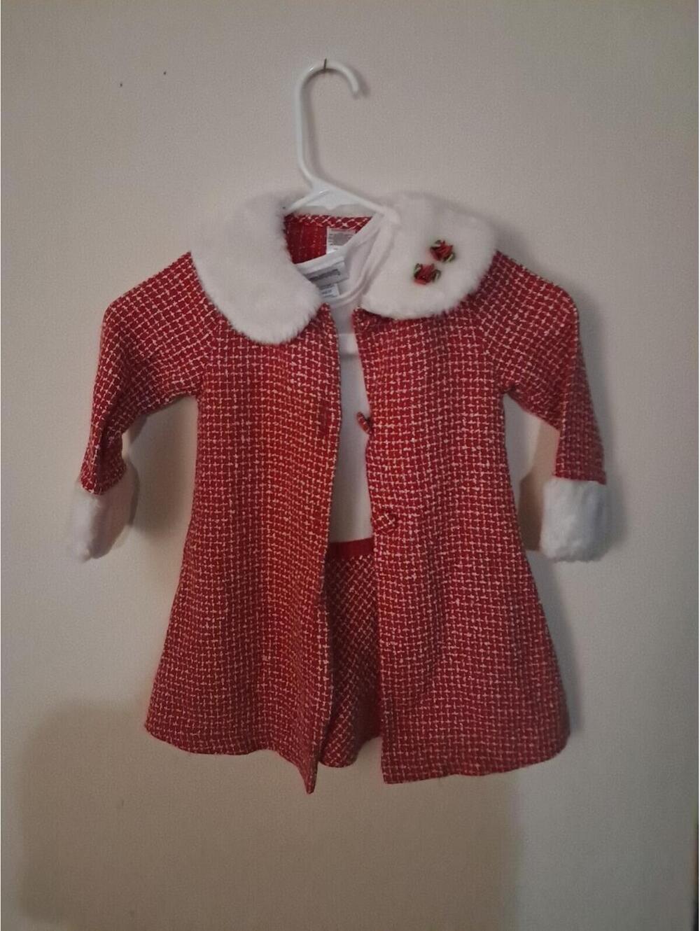 Youngland‎ 2 Piece Red And White Velvet Dress With Pea Coat Girls 3T
